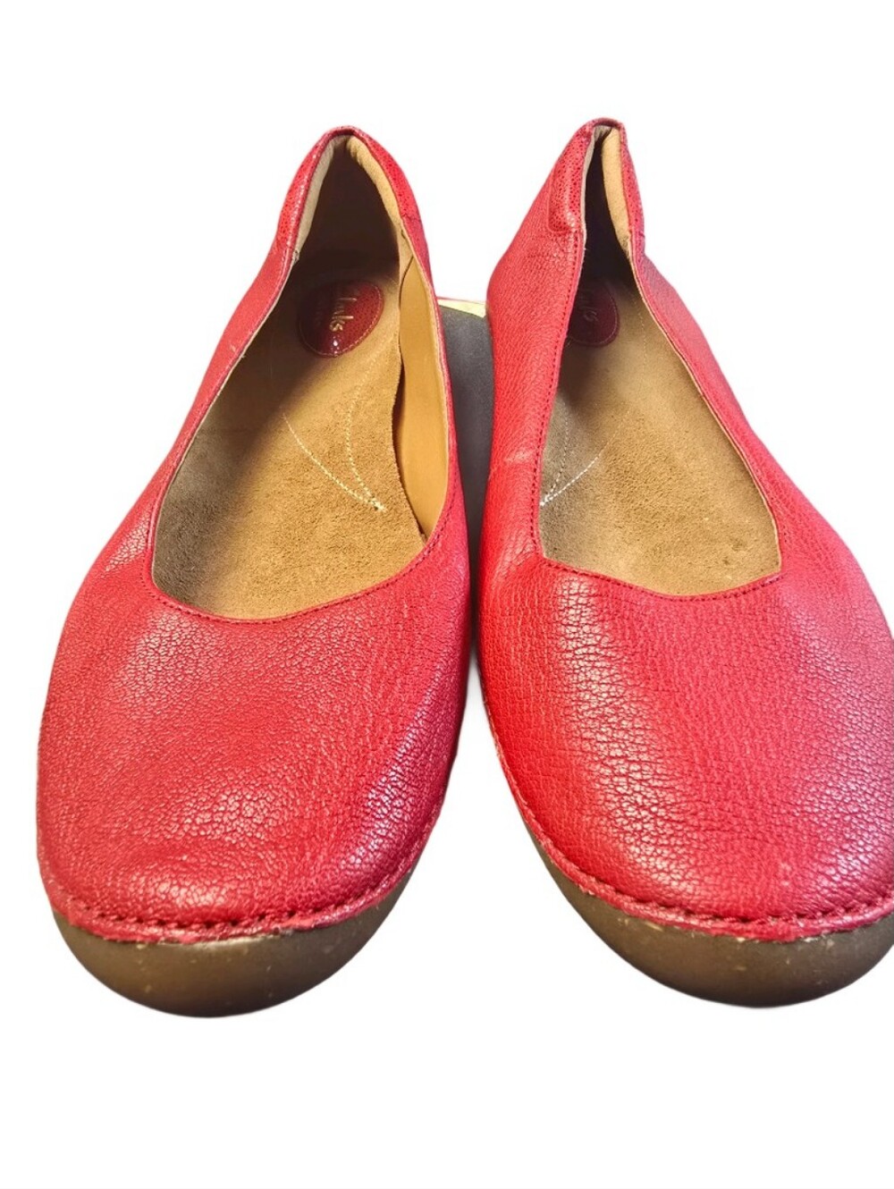 Clarks Women's Red Leather Ballet Flats - Picture 3 of 10